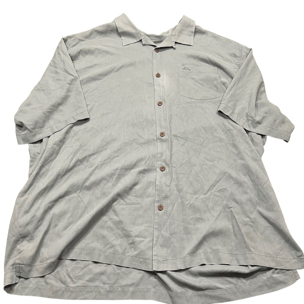 Tommy Bahama Gray Textured Short Sleeve Button Up Camp Shirt Women 3XLB Big Tall